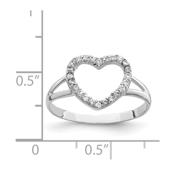 925 Sterling Silver Rhodium-plated Polished CZ Heart Ring - Picture 4 of 6